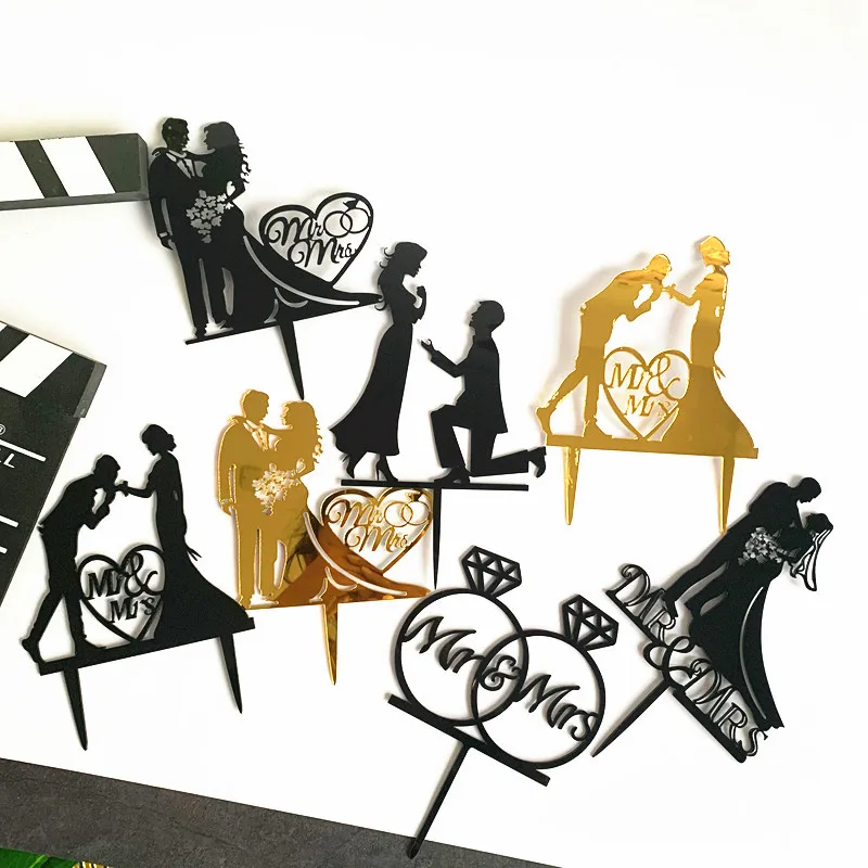 

50pcs/lot acrylic cake decoration bride and groom cake topper for wedding