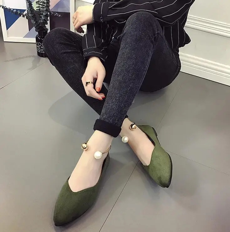 New Spring Women Suede Flats shoes Fashion Basic Pointed Toe Ballerina Ballet Flat Slip On women Shoes - Цвет: Зеленый