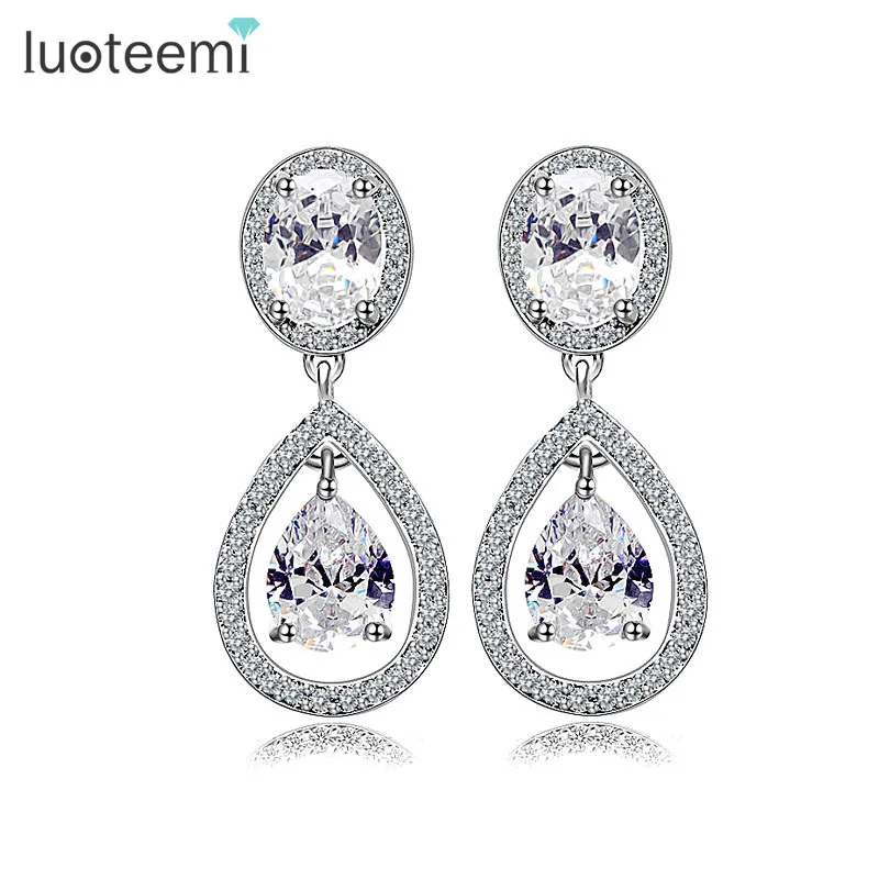 

LUOTEEMI Factory Wholesale Waterdrop Zircon Earrings for Women Bridal Wedding Jewelry Luxury Banquet Dress Accessories 2017