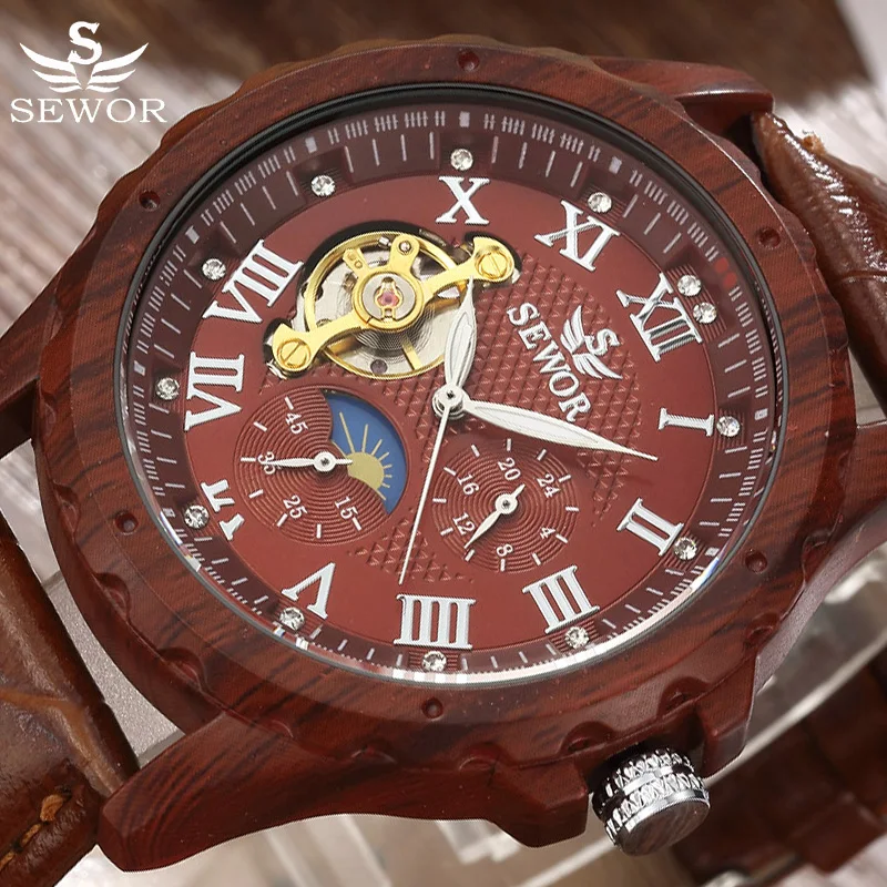 SEWOR Топ бренд класса люкс Tourbillon автоматические механические часы мужские