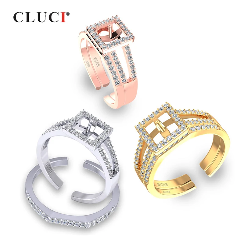 

CLUCI 925 Sterling Silver Rose Gold Double Ring Set for Women Silver 925 Pearl Ring Mounting Adjustable Bridal Ring SR2229SB