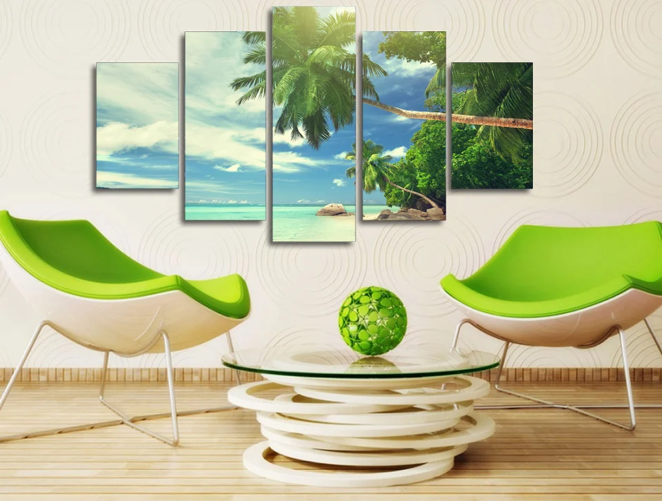 canvas art Printed Beach palm beach clouds Painting Canvas Print room decor print poster picture no frame | Дом и сад