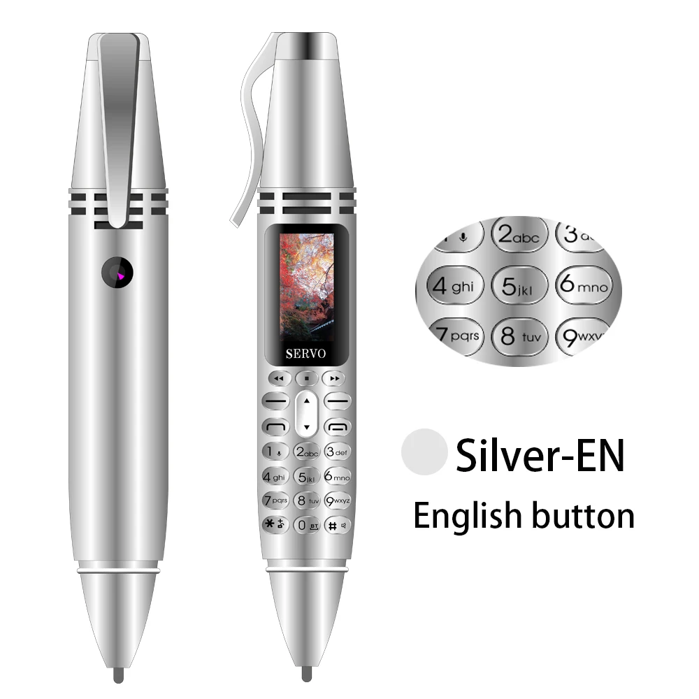 Silver Eng Button Мини-ручка для мобильных телефонов 0,9", миниатюрный экран, GSM, две sim-карты, камера, фонарик, Bluetooth, набор номера, мобильный телефон с записывающей ручкой, SERVO K07 - Цвет: Silver Eng Button