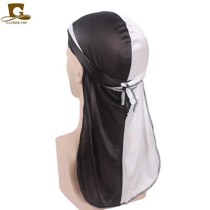 Новинка модные двухцветные мягкие атласные Durag мужские шелковые Лоскутные прочные банданы-тюрбан головной убор аксессуары для волос (art.: 7a87e31ff) - 7a87e31ff