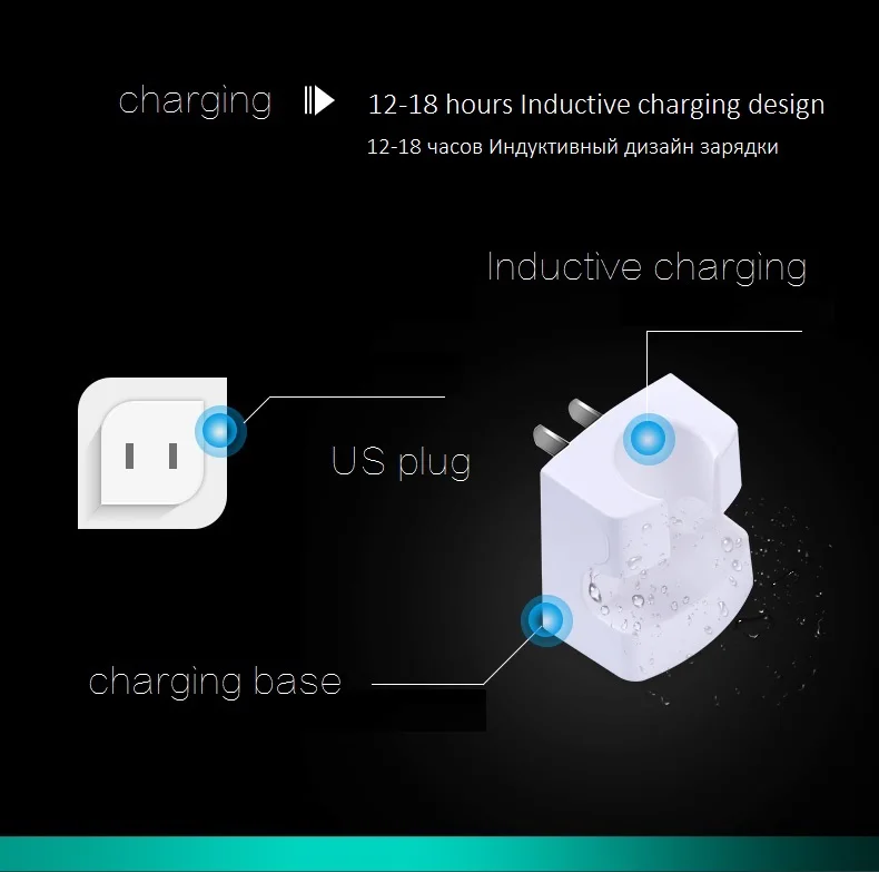 Перезаряжаемая электрическая зубная щетка ультразвуковая для детей и взрослых