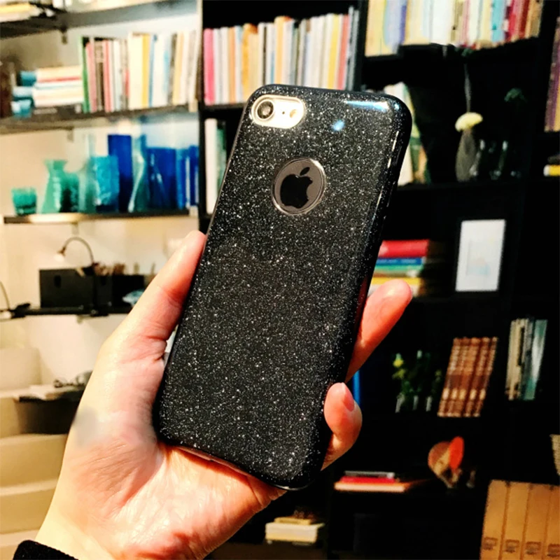 Black GerTong TPU PE PC Блестящий чехол для телефона для iPhone 7 8 6S 6 Plus X 5S SE 5 S 10 десять Блестящий Золотой Розовый Блестящий чехол - Цвет: Black