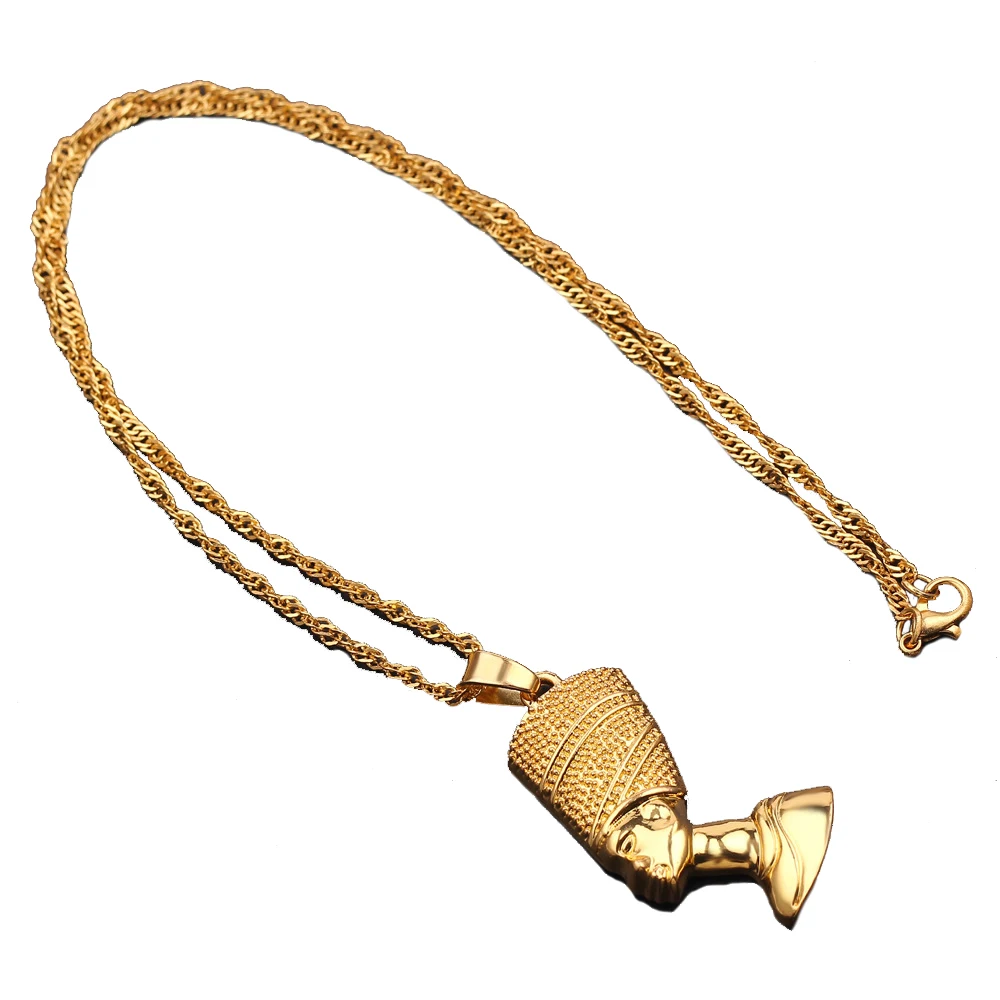 Exotic Egyptian Queen Nefertiti Pendant Necklaces for Women Men Jewelry Gold Color Wholesale Jewellery African Gift | Украшения и