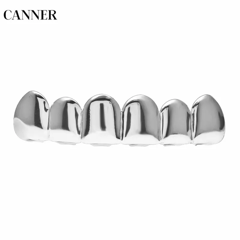 Canner Hip Hop Teeth Grillz Set Top& Bottom Teeth Gold Silver Color Grills Dental Cosplay Party Body Jewelry For Men Women W4