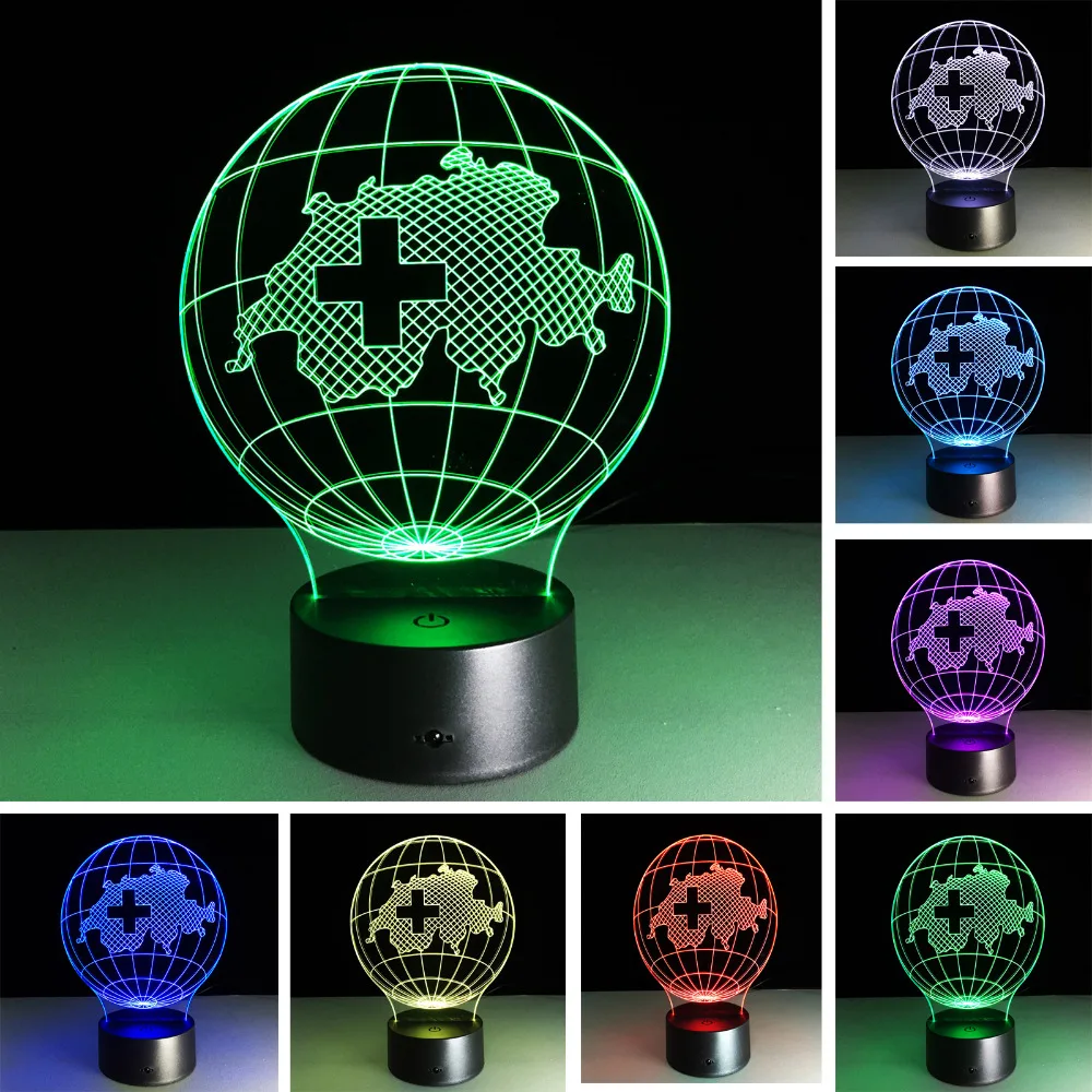 3D лампа 7 цветов градиентная швейцарская карта RGB Led ночник для детей иллюзия