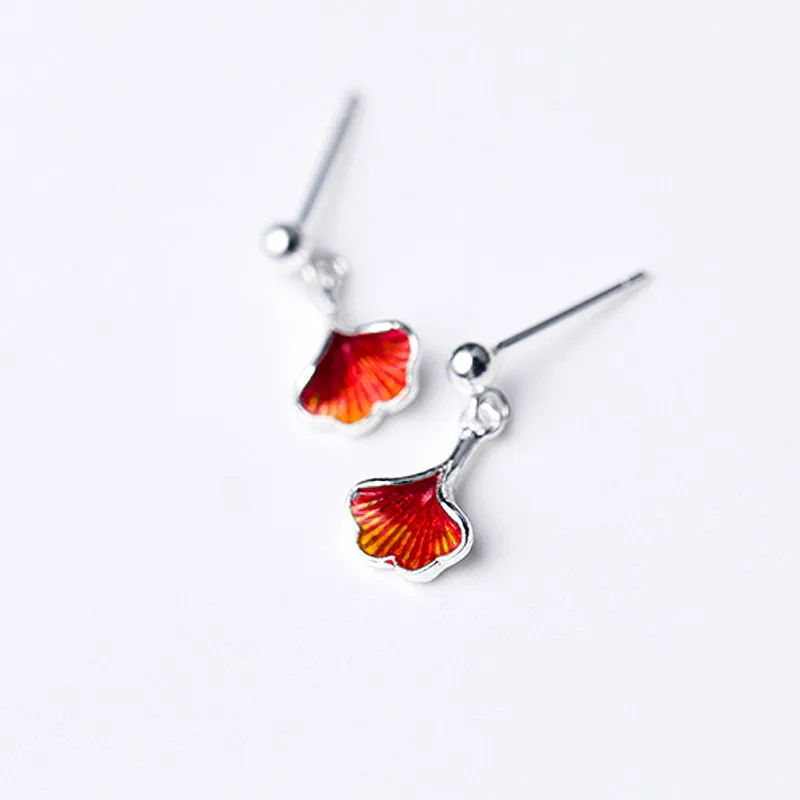 INZATT Real 925 Sterling Silver Leaf Green Red Color Enamel Dangle Drop Earrings For Fashion Women Party Minimalist Jewelry | Украшения и