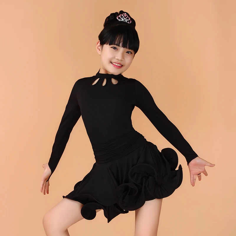 Girl Kids Long Sleeves Dance Wear Standard Latin Competition Dress Children ChaCha Rumba Tango Salsa Ballroom Dancing Chothing |
