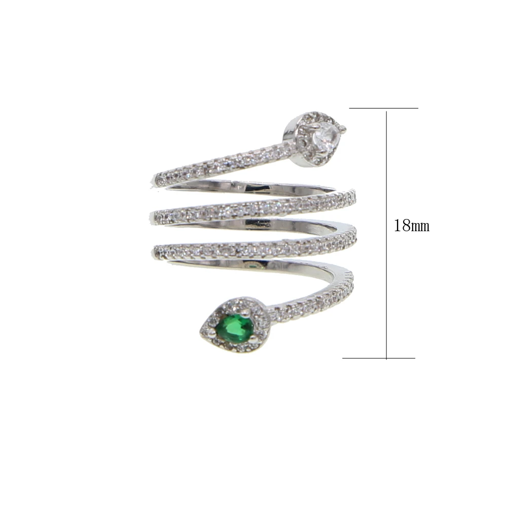 white gold Латесст дизайн длинное кольцо со змеей с полностью микро проложенным зеленым красным фианитом Модные женские серебряные Кольца изогнутой формы - Цвет основного камня: white gold
