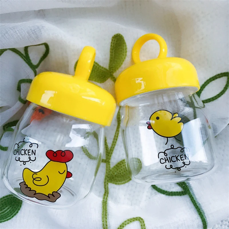 200ml Mini Lovely Chick Water Bottle Drinking Multi Color Popular Glass Readily With Lid Carafe Portable Solid Transparent 2018 | Дом и сад