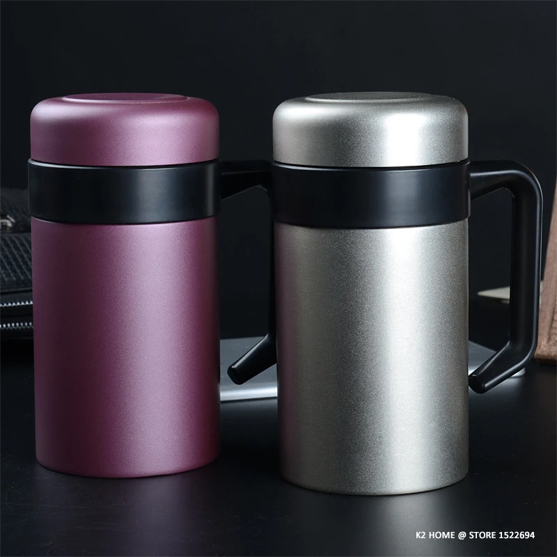 

500ml Double Walled Drinking Mug Vacuum Cup SUS 304 Stainless Steel Tea Cup With Handle Pro Coffee Mug Insulated Travel Bottle