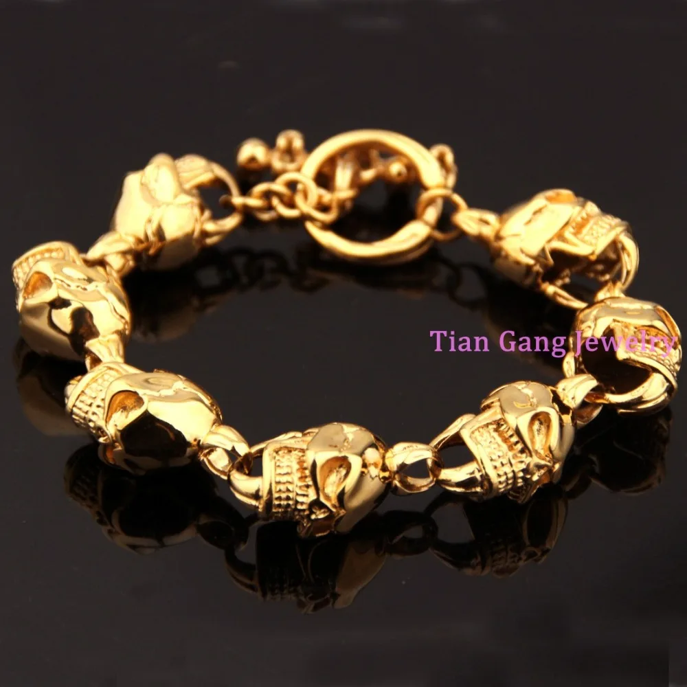 Панк Серебряный цвет/Золотой Цвет Череп ссылка браслет цепочка на руку литье 316L