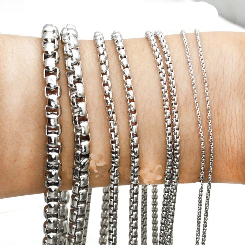 

10meters 2/2.5/3/3.5/4mm Fashion Classic High Quality Silver Stainless Steel Men Womens Box Chain, for making Necklace
