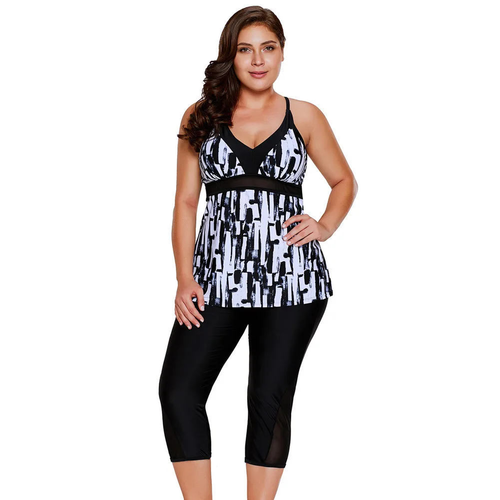 Танкини с абстрактным принтом и капри короткий купальник высокая эластичность 2