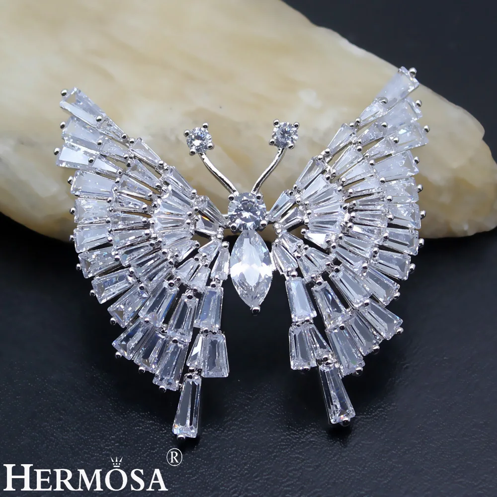 HERMOSA дизайнерские Броши с белым Цирконом в форме бабочки для женщин Блестящие