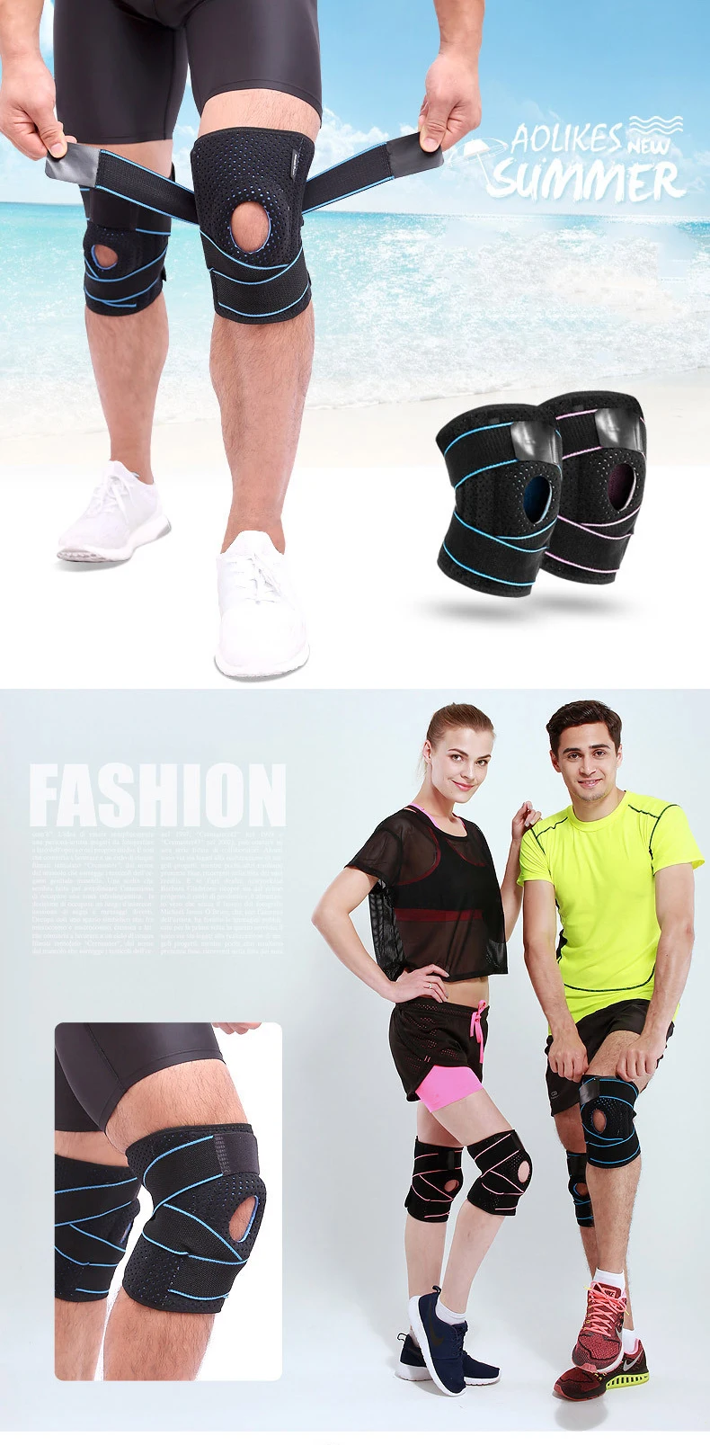 AOLIKES наколенник Coolfit Быстросохнущий силикагель 4 пружинный стабилизатор спортивный наколенник наколенники отверстие наколенник протектор