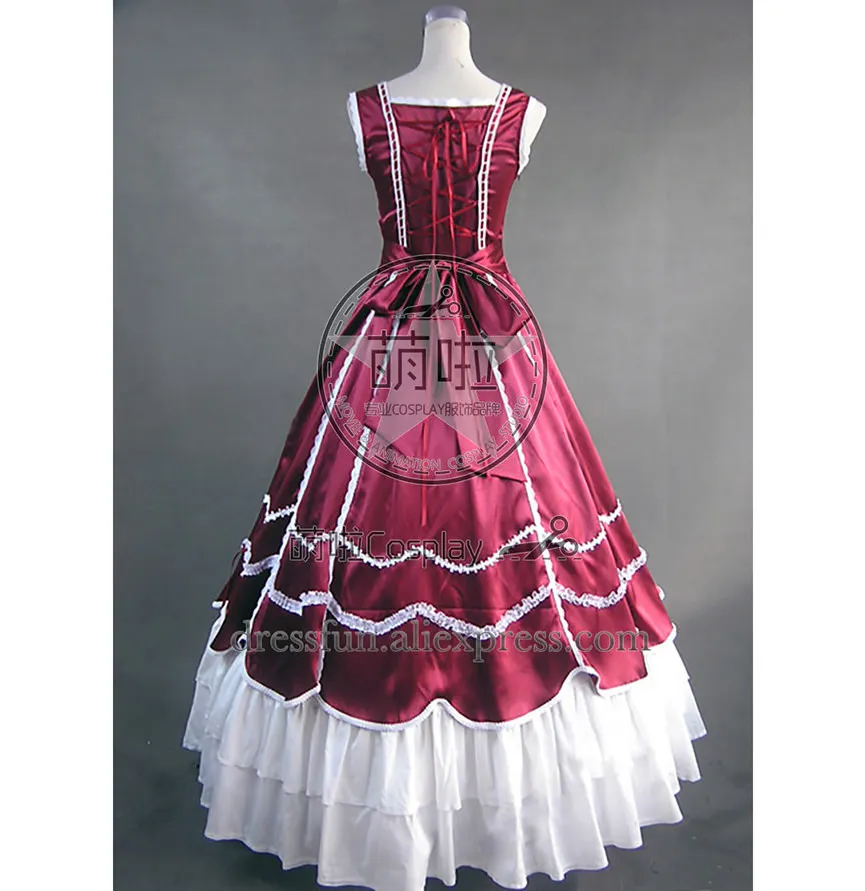 Готическое бальное платье в стиле Civil War Southern Belle цвета красного вина и черного