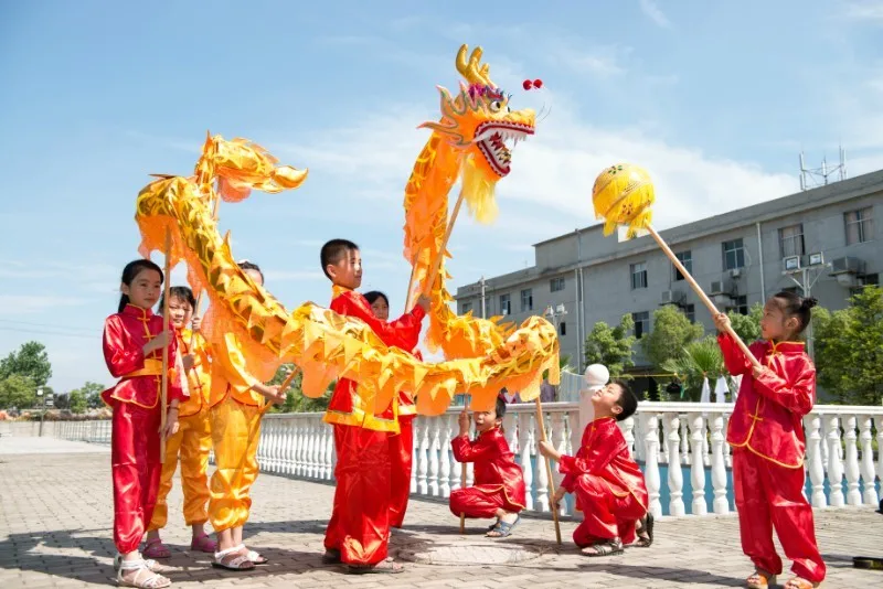 5.5M 6 kid  CHINESE DRAGON DANCE gold-plated Folk Festival Celebration Costume loong costume