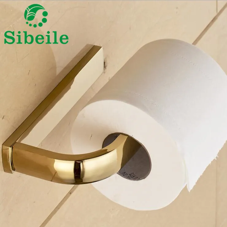 

SBLE Luxury Square Toilet Paper Holder Golden Polished Solid Brass Tissue Holder Toilet Paper Holder Wall Mount Roll Holder