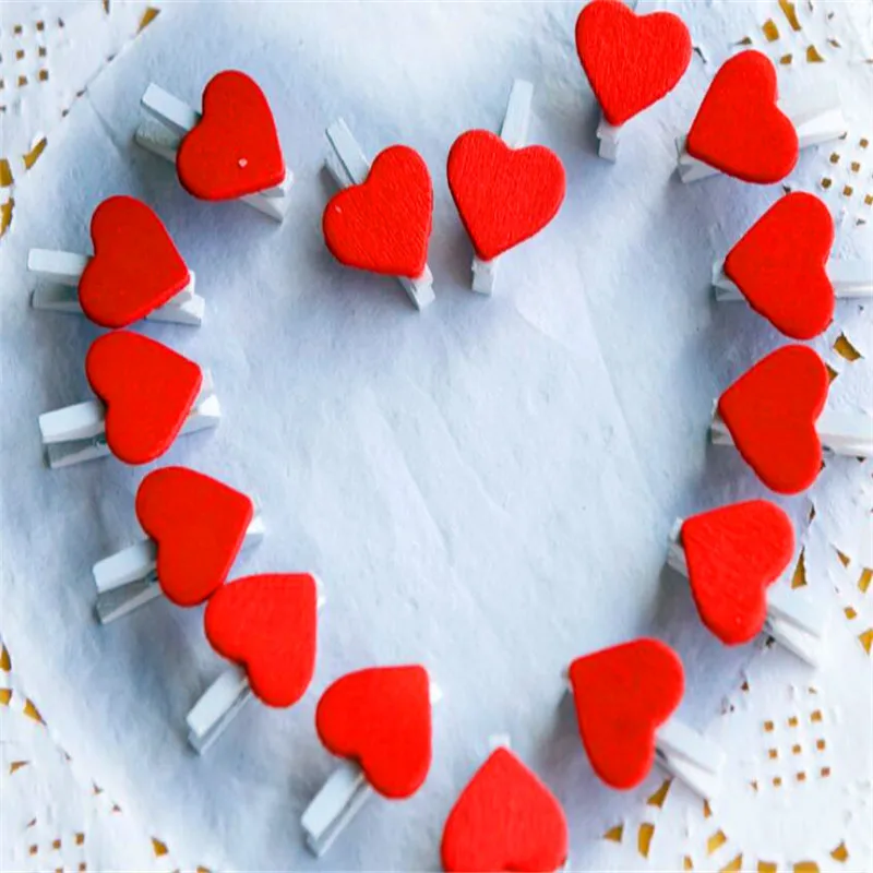 

10Pcs/Bag Red Heart Small Wooden Clip Cute Mini Wooden Cartoon Love Clip Supply Student Office Korean Stationery Youe shone
