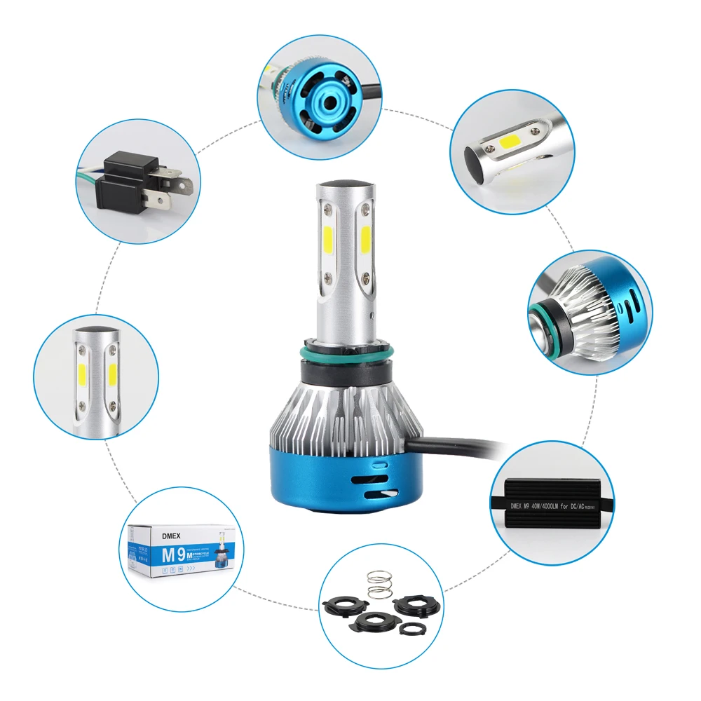 DMEX 1 шт. M9 DC/AC 10-80 в 9003 H4 комплект светодиодных ламп для мотоциклетных фар 6000K белый |
