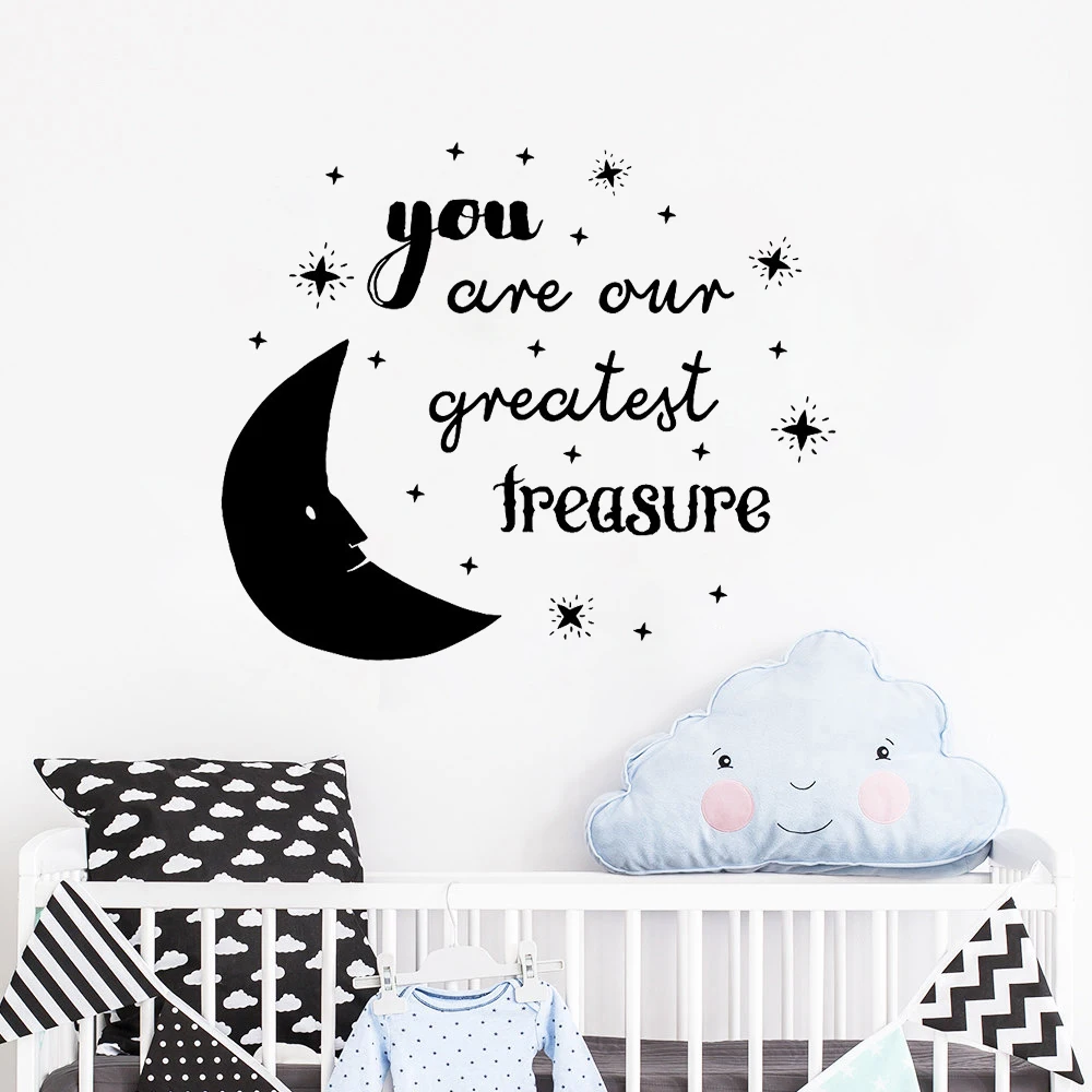 

You Are Our Greatest Treasure Quote Wall Decal Moon Stars Nursery Vinyl Art Stickers Wallpaper Kids Room Home Decorations D515