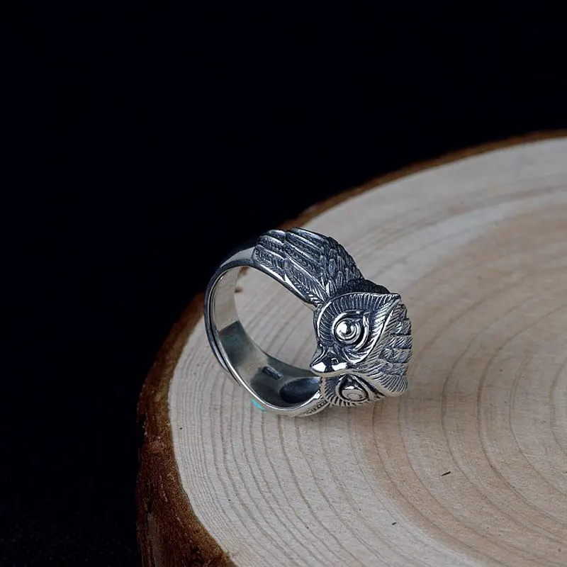 Кольцо FNJ в стиле панк, Орел, животное, сова, 925 серебро, Anillos, новая мода, S925 Стерлинговое Серебро, кольца для мужчин, ювелирное изделие, регулируемый размер, bague
