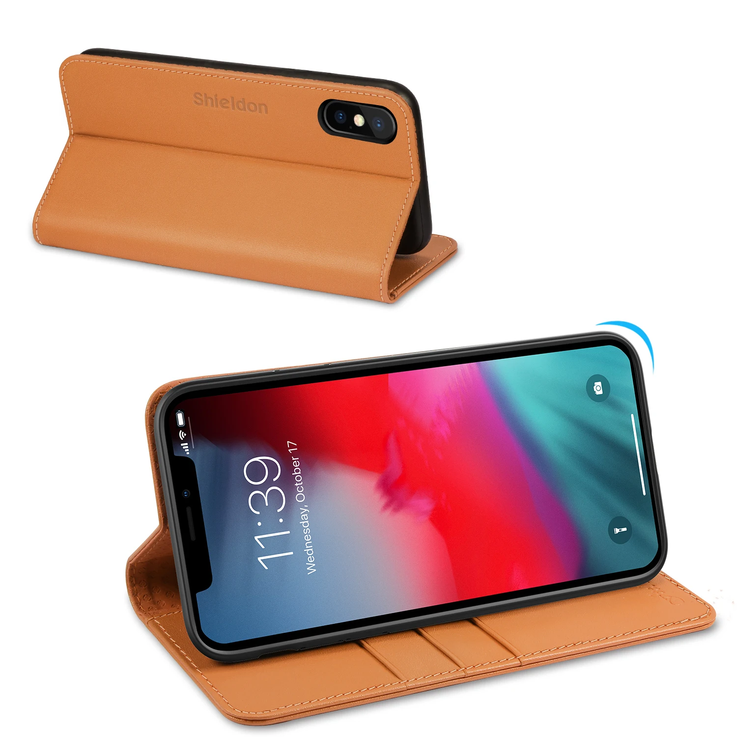 Чехол бумажник SHIELDON для iPhone XS max【натуральная кожа слоты карт ID держатель