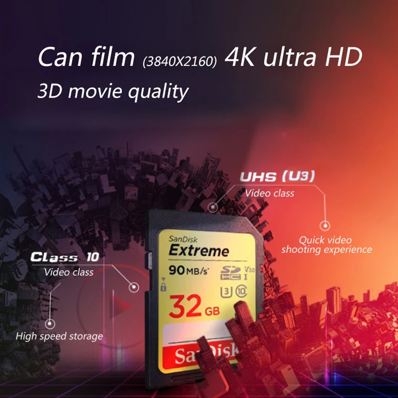 Карта памяти SanDisk Extreme SD карта 8 Гб оперативной 16 встроенной 32 64 128 ГБ 256 SDHC/SDXC класса