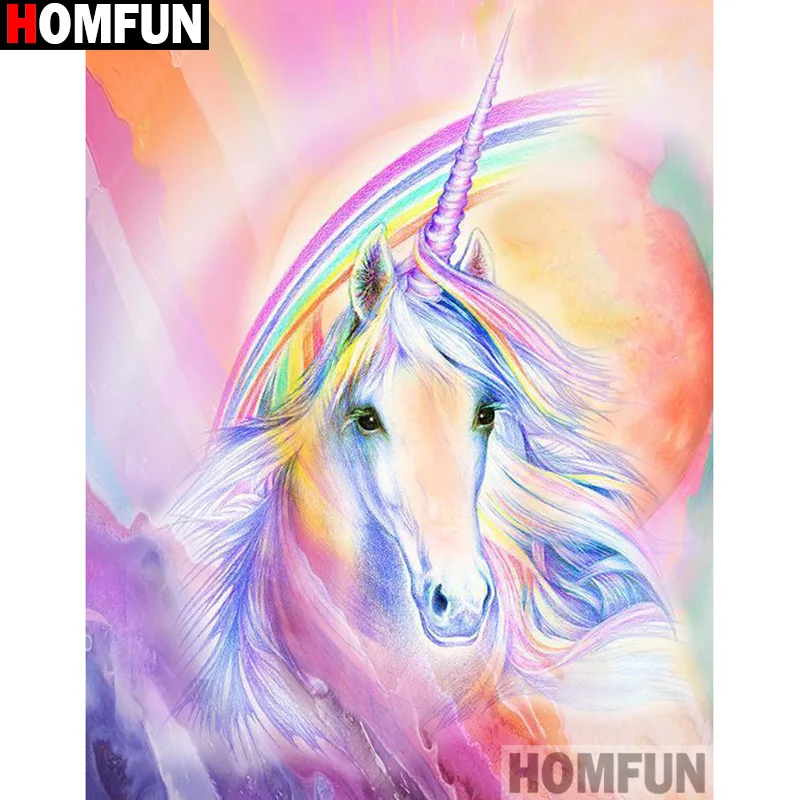 Фото Алмазная 5d картина HOMFUN цветная лошадь вышивка крестиком полная выкладка