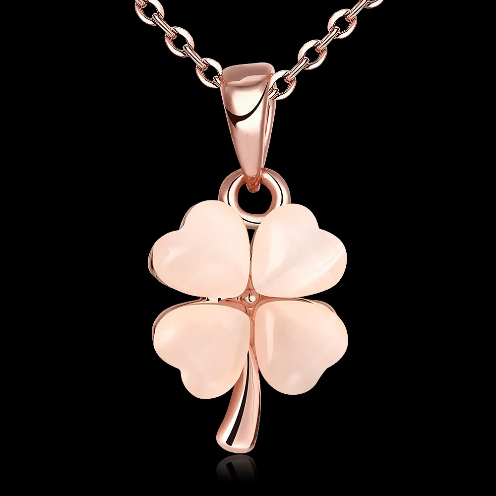 Элегантное качественное розовое золото цвет опал четырехлистный клевер кулон