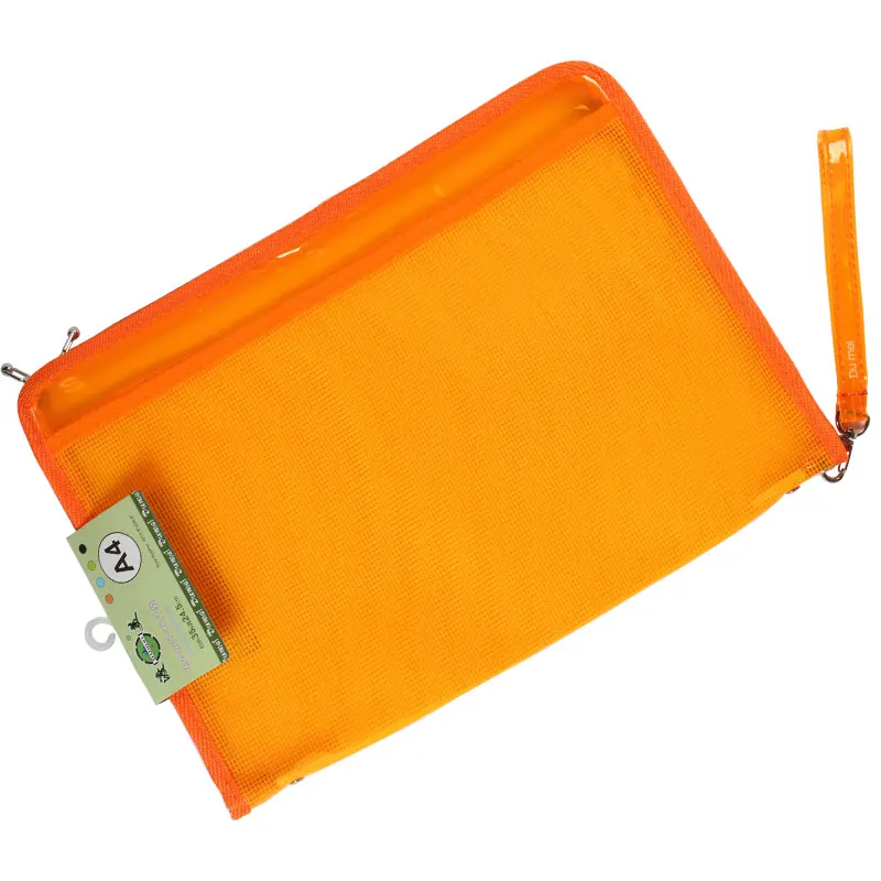 Dumei A4/A5/B6 plasti PVC student file information portable Bright transparent grid waterproof zipper document bag NF-603 - Цвет: A4 orange
