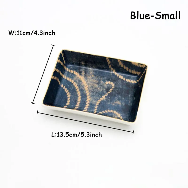 Blue-small Керамическая тарелка прямоугольная Тарелка обеденная тарелка с гальваническим покрытием тарелка для суши Рождественская тарелка мраморный поднос Platos блюдо для торта посуда 1 шт - Цвет: Blue-small