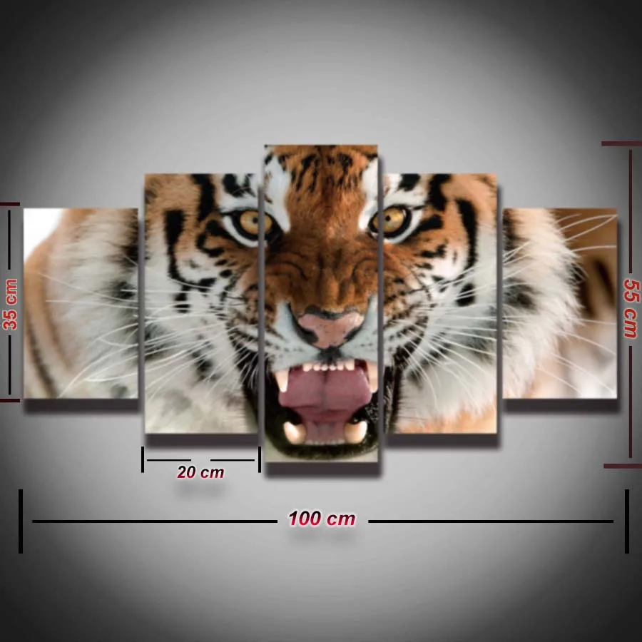 2016 Картина на холсте Декор голова тигра животные 5 панелей настенное искусство
