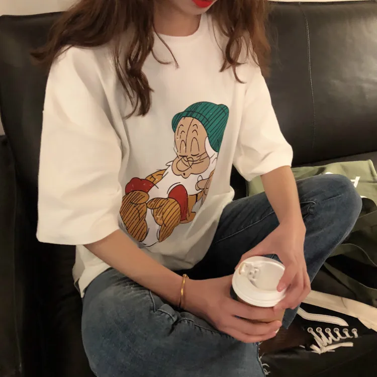 Летние Новые повседневные женские футболки, корейские kawaii Мультяшные Длинные футболки Ulzzang, хип-хоп Уличная одежда, Топы Harajuku, футболка с коротким рукавом