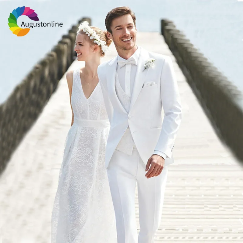 

Men Suits For Wedding White Bridegroom Groom Prom Costume Slim Fit Formal Blazer Custom Tuxedo Terno Masculino Best Man 3Pieces