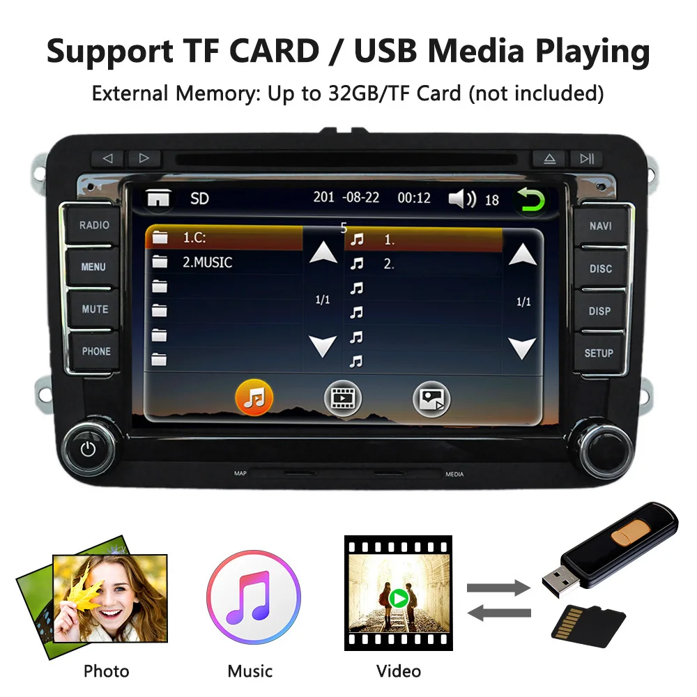 Универсальный автомобильный DVD плеер 7 дюймов 1080P GPS навигация BT радиоприемник 2 Din