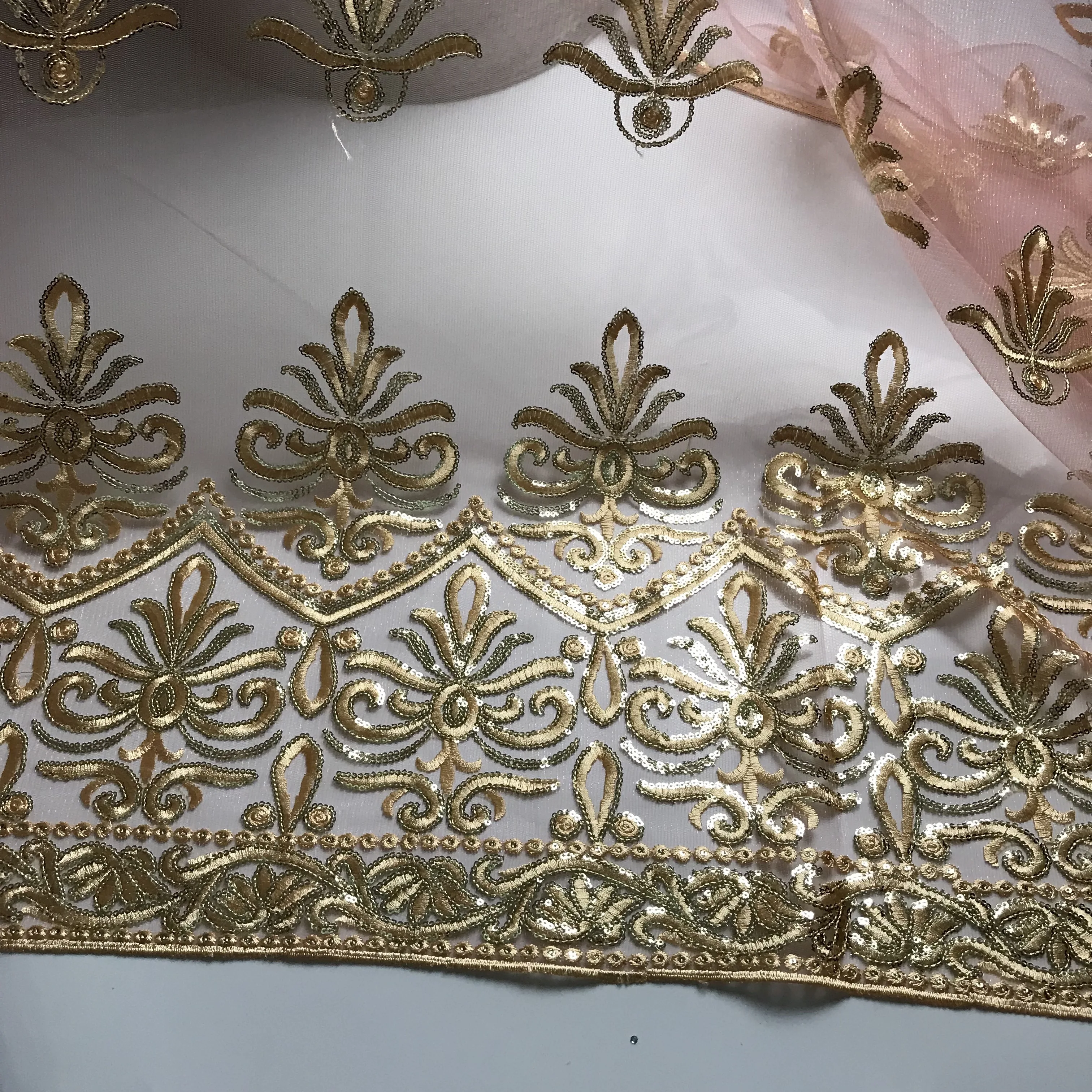 Sequence африканская кружевная ткань с блестками органза Персиковое вышитое Тюлевое