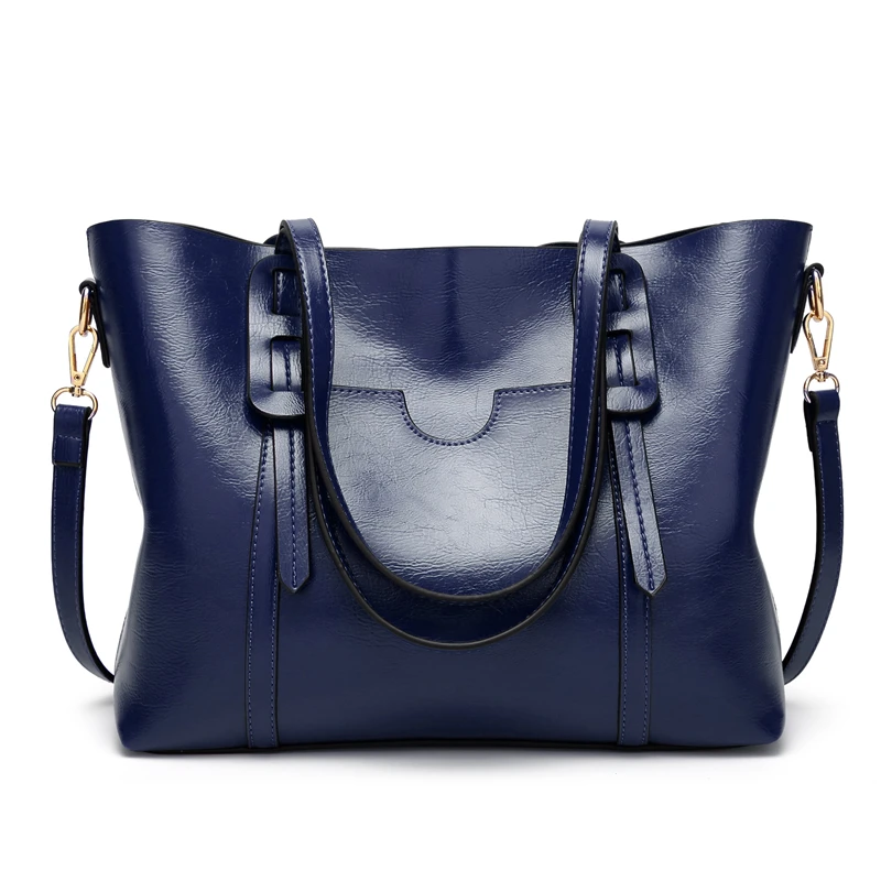 

LILEN Fashion Oil Waxed PU Leather Shoulder Bags Simple Ladies Large Capacity Casual Women Handbag