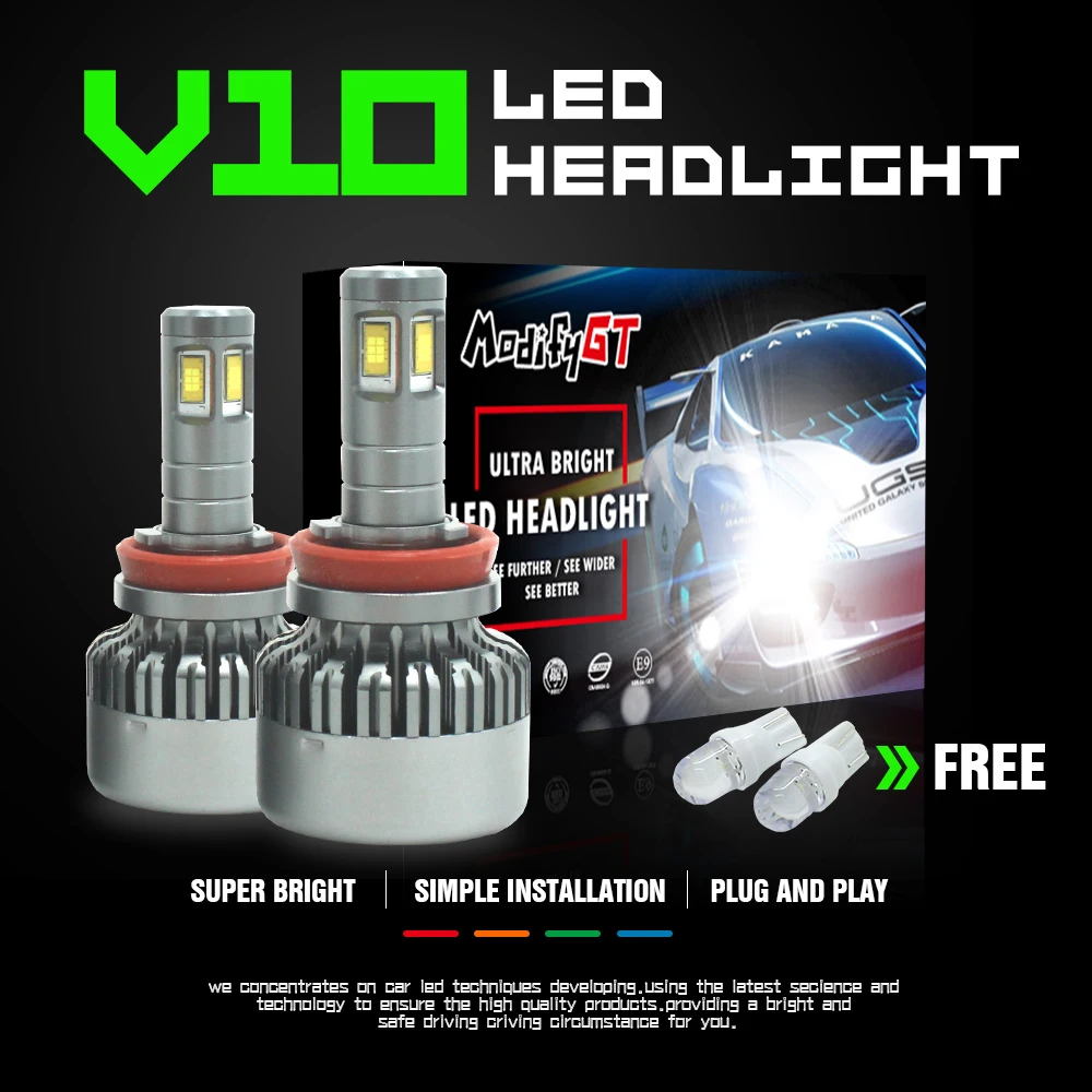 Modifygt V10 H7 led H4 H11 H15 8000LM 36 Вт 12 В Автомобильные светодиодные фары hi lo canbus без ошибок
