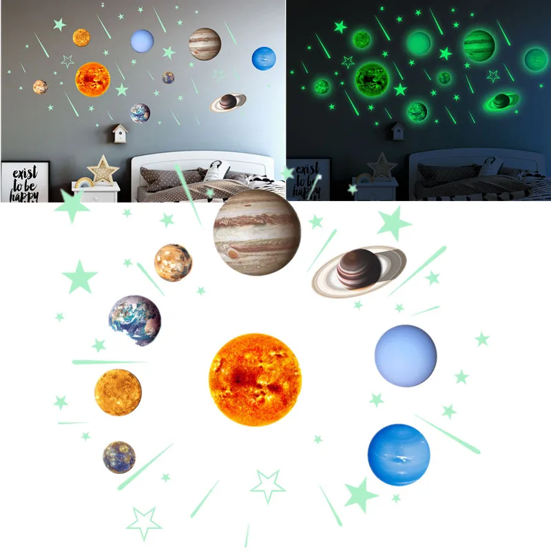 DIY Забавные домашние декоративные Светящиеся Настенные наклейки с девятью