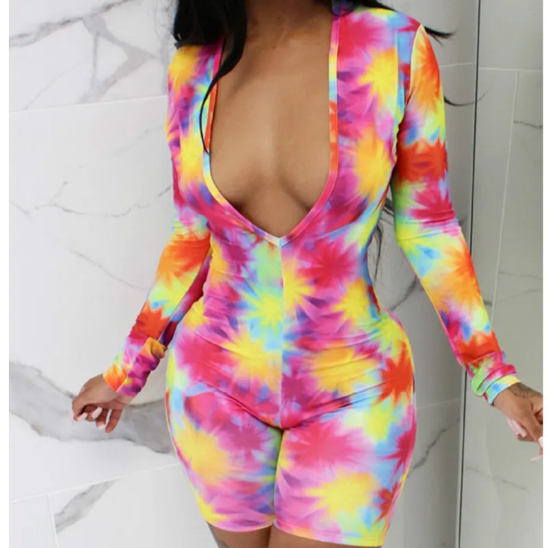 Спортивный костюм Tie dye Клубная одежда Облегающий комбинезон женская домашняя