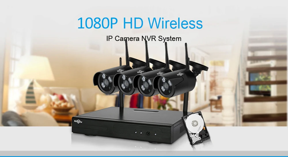Hiseeu 1080P Беспроводная система видеонаблюдения 2MP WiFi WLAN 4CH NVR IP IR CUT камера