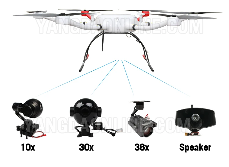 YD6 1600L hexacopter Дрон длинный ранг время полета тяжелое левое крепление карданный зум-камера для проверки безопасности и наблюдения