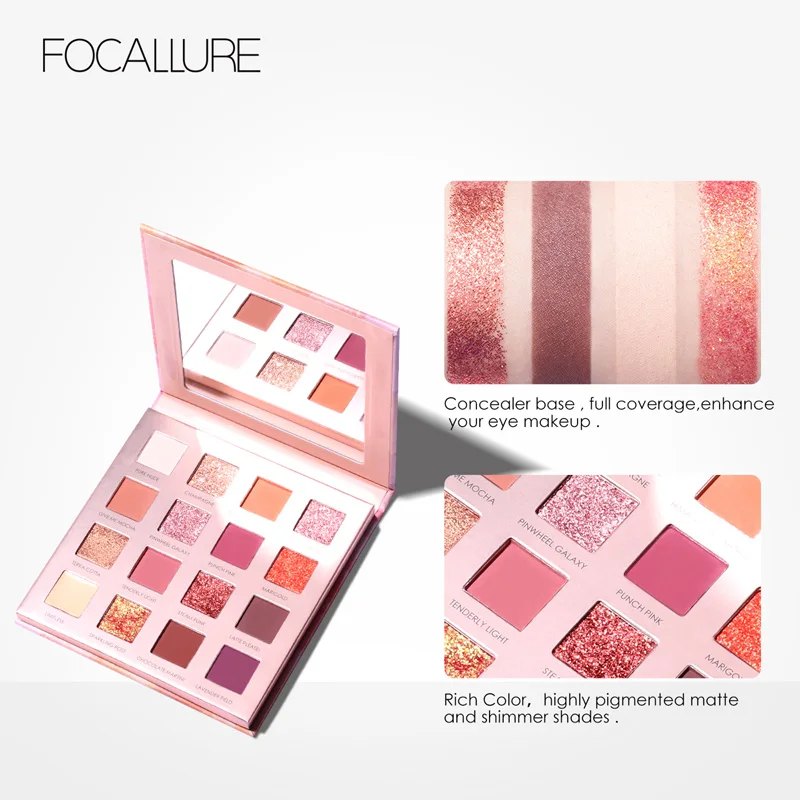 FOCALLURE Новое поступление рассвет тени для век Палитра матовые тени Блеск глаз, макияж мерцающие тени 16 цветов
