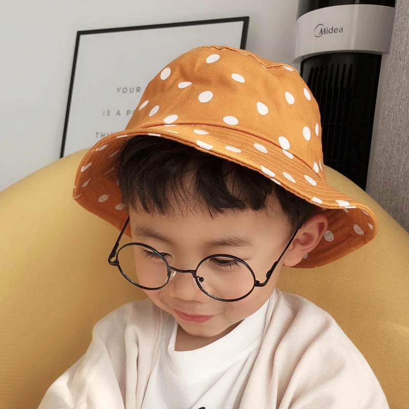 

Children Panama Bucket Hats Baby Kids Summer Sun Caps Polka Dot Print Fisherman Hat bob chapeau
