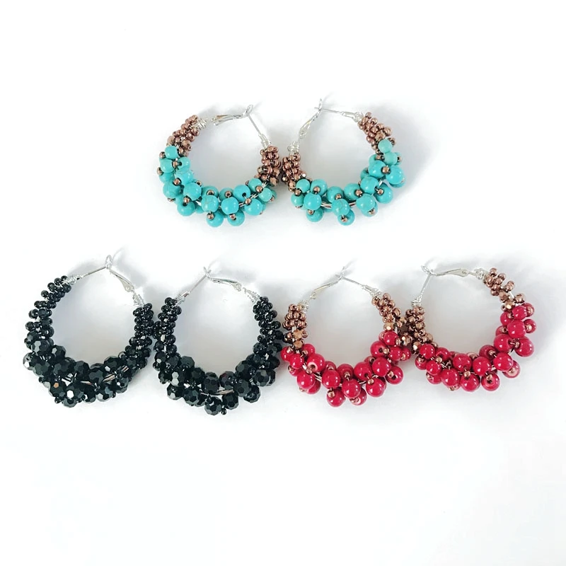 

Fashion New Handmade Weaving Natural Stone Beads Hoop Earrings For Women